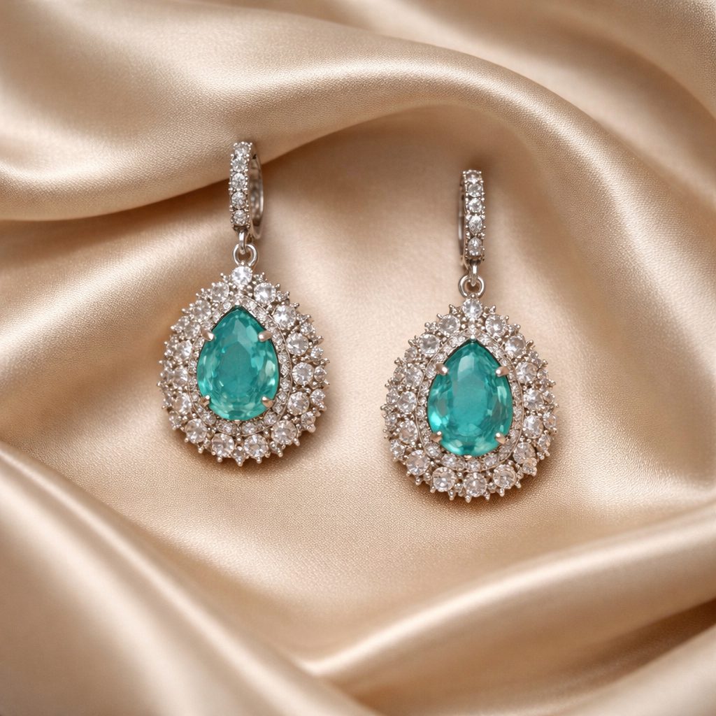 Aretes Gota Paraiba en plata de ley