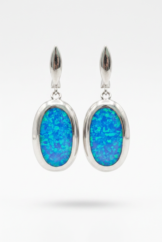 Aretez de Opalo Azul en Plata de Ley 925