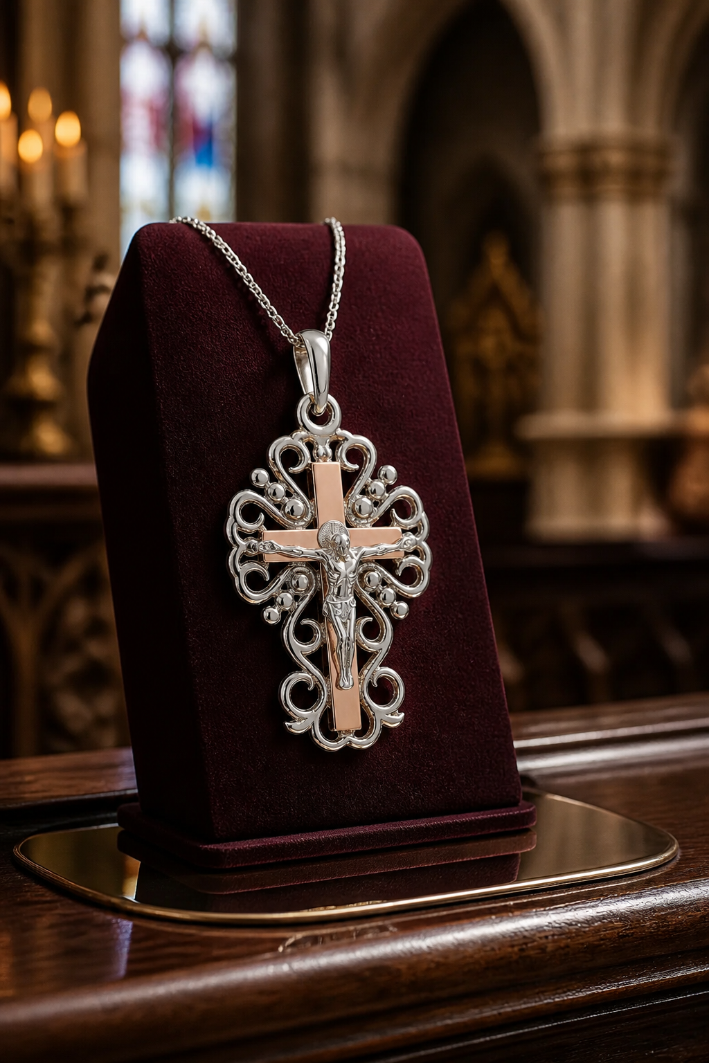 Colgante Cruz de Plata de Ley con detalles de oro de 9 kl
