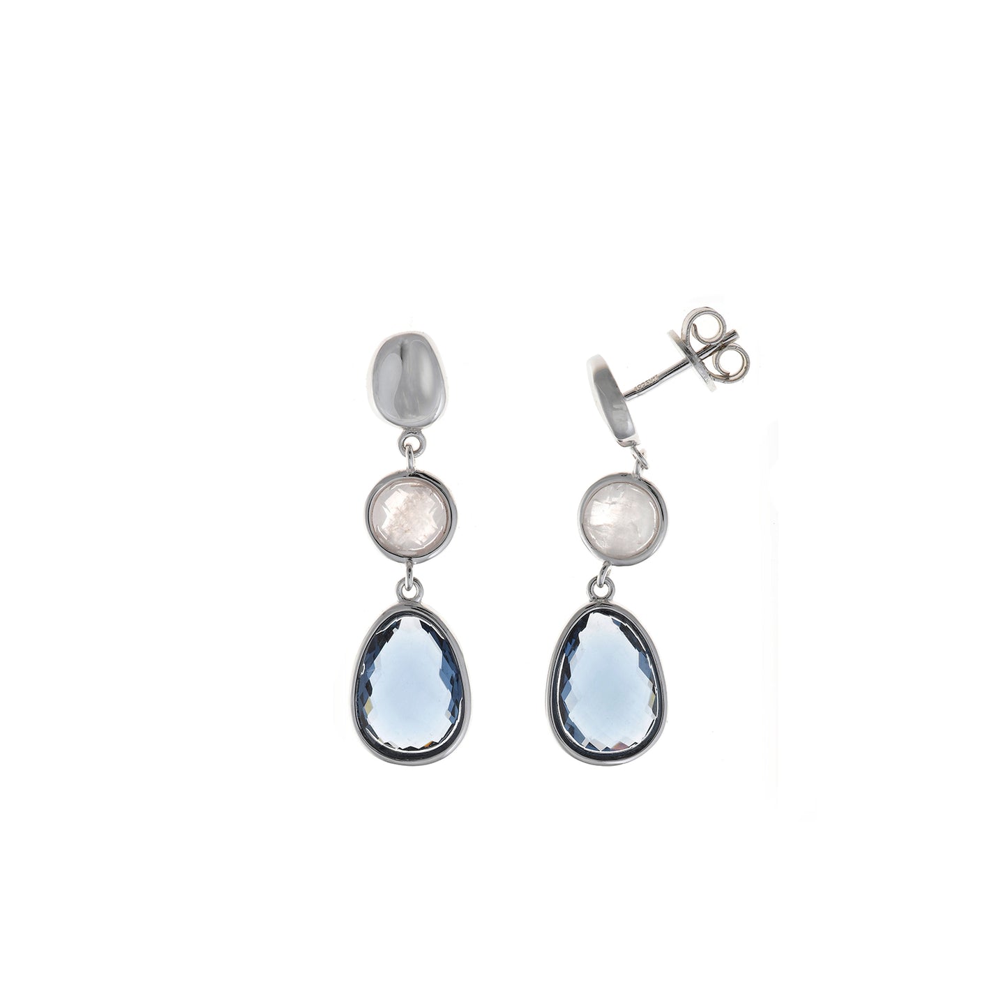 Pendientes Nenuphar · Cuarzo Rosa y Turmalina Azul