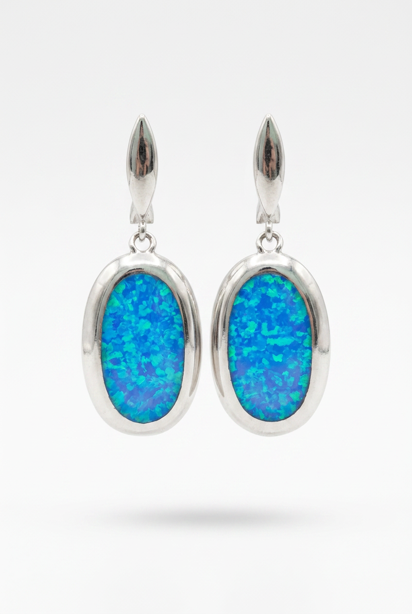 Aretez de Opalo Azul en Plata de Ley 925