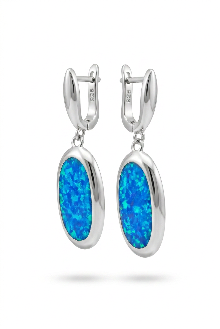 Aretez de Opalo Azul en Plata de Ley 925