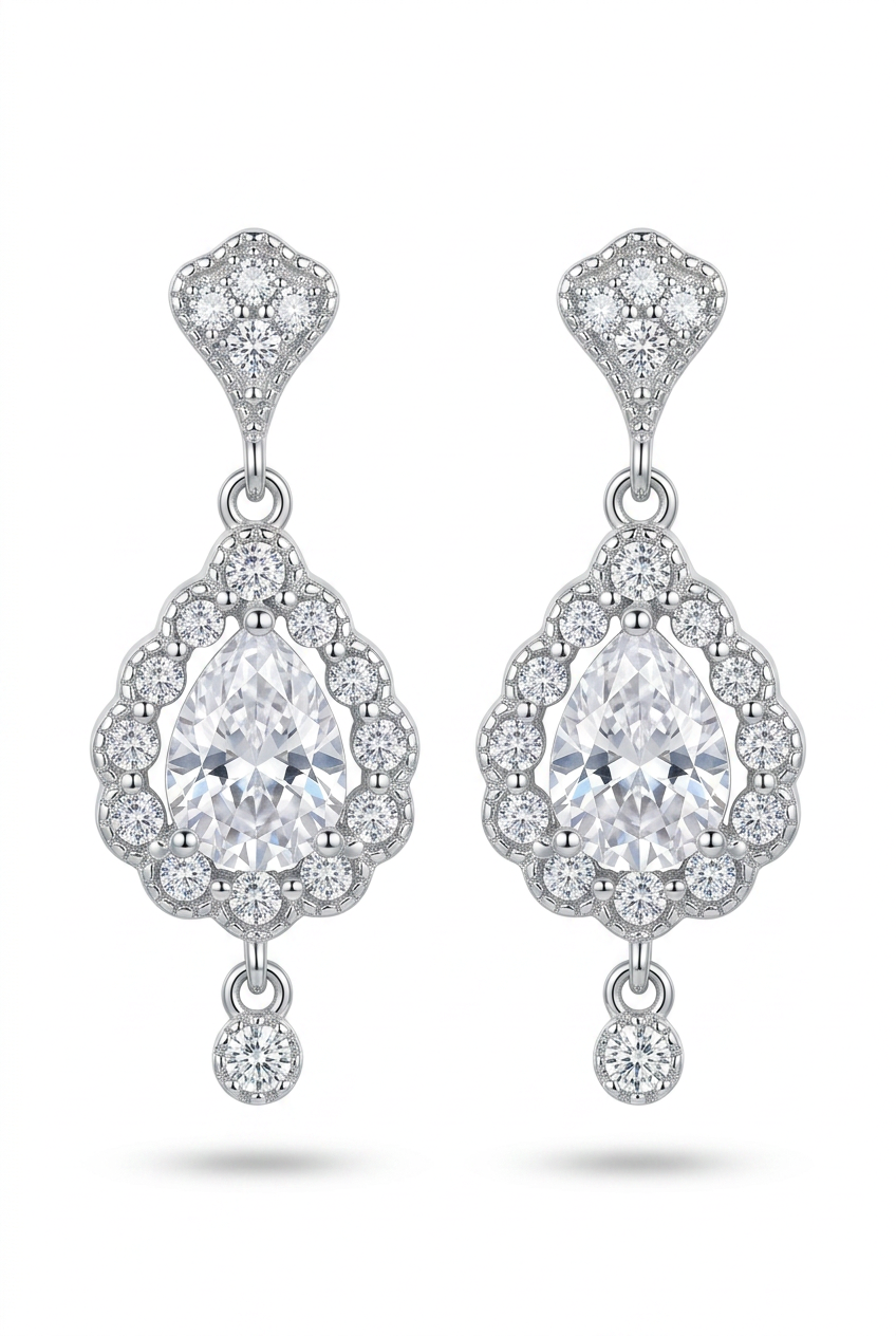 Pendientes de Novia estilo Chandlier con lagrima de circonitas brillantes