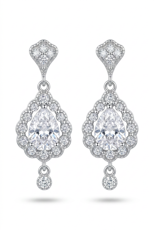 Pendientes de Novia estilo Chandlier con lagrima de circonitas brillantes