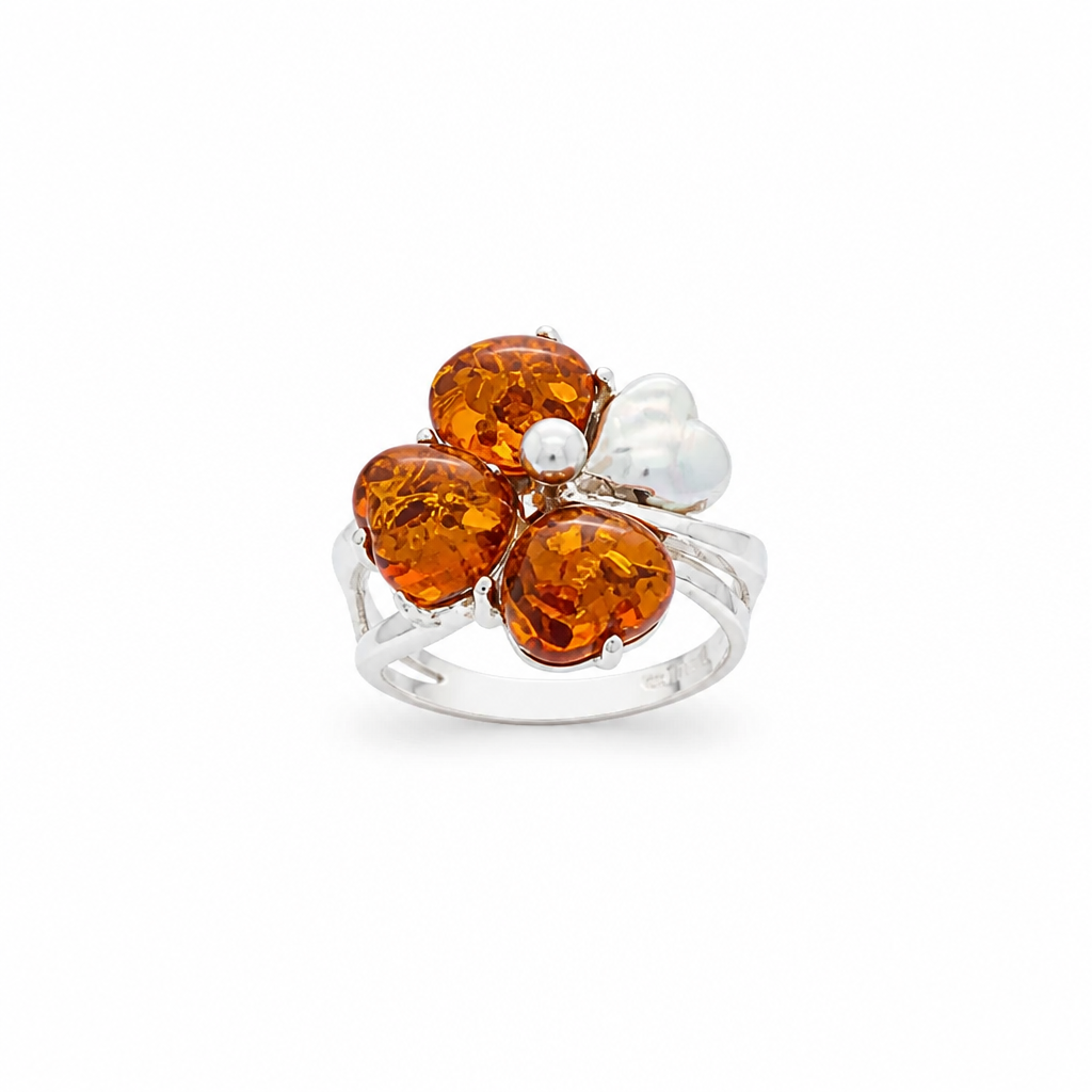 Anillo Flor de Ambar con plata
