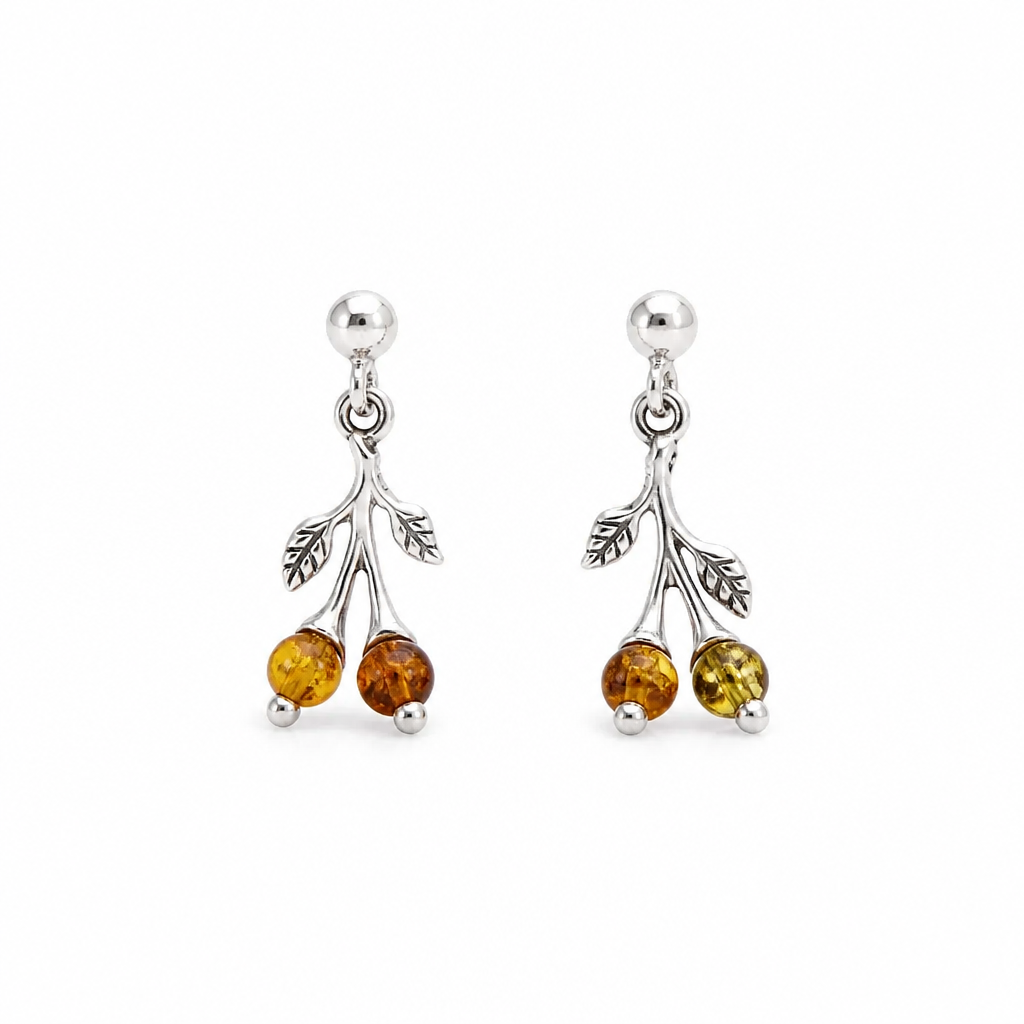 Aretes de plata con Cuentas de Ambar Natural