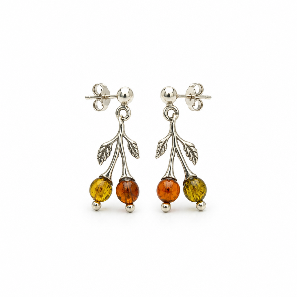 Aretes de plata con Cuentas de Ambar Natural