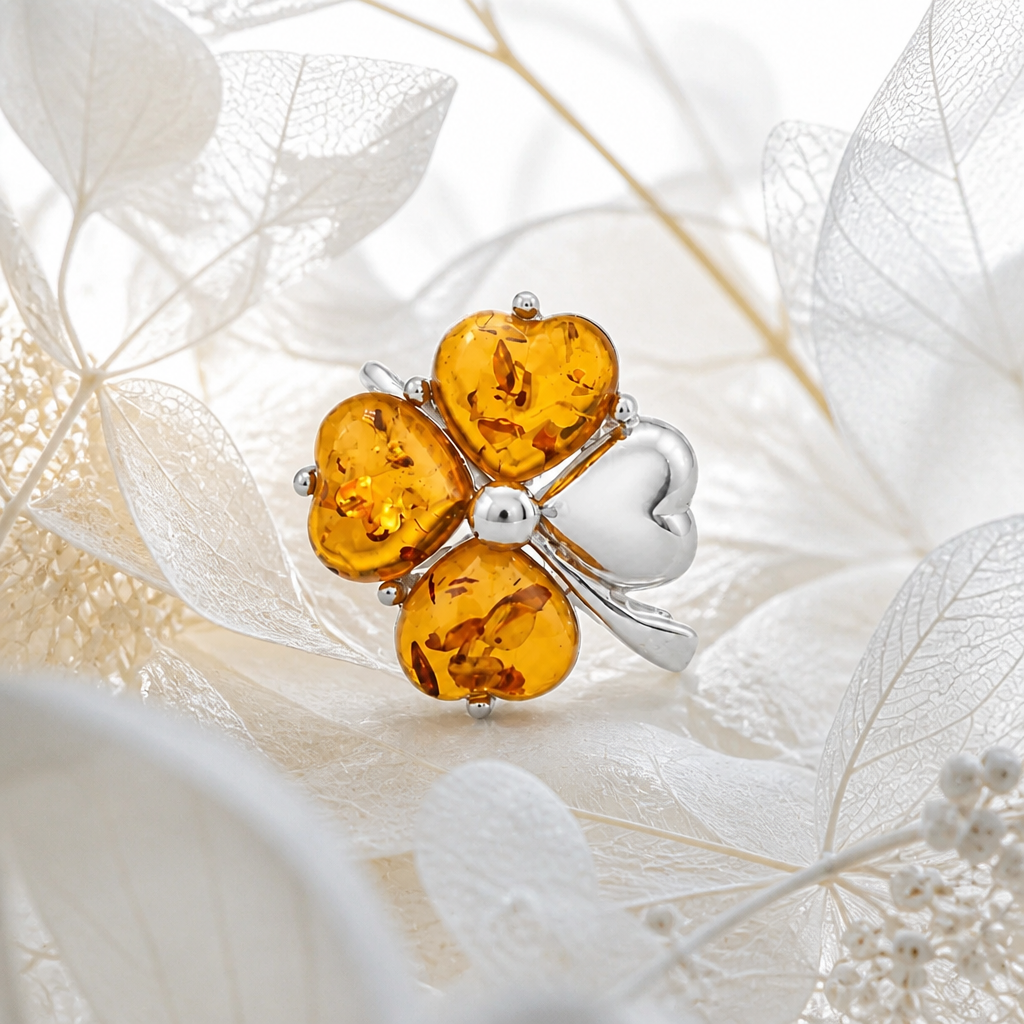 Anillo Flor de Ambar con plata