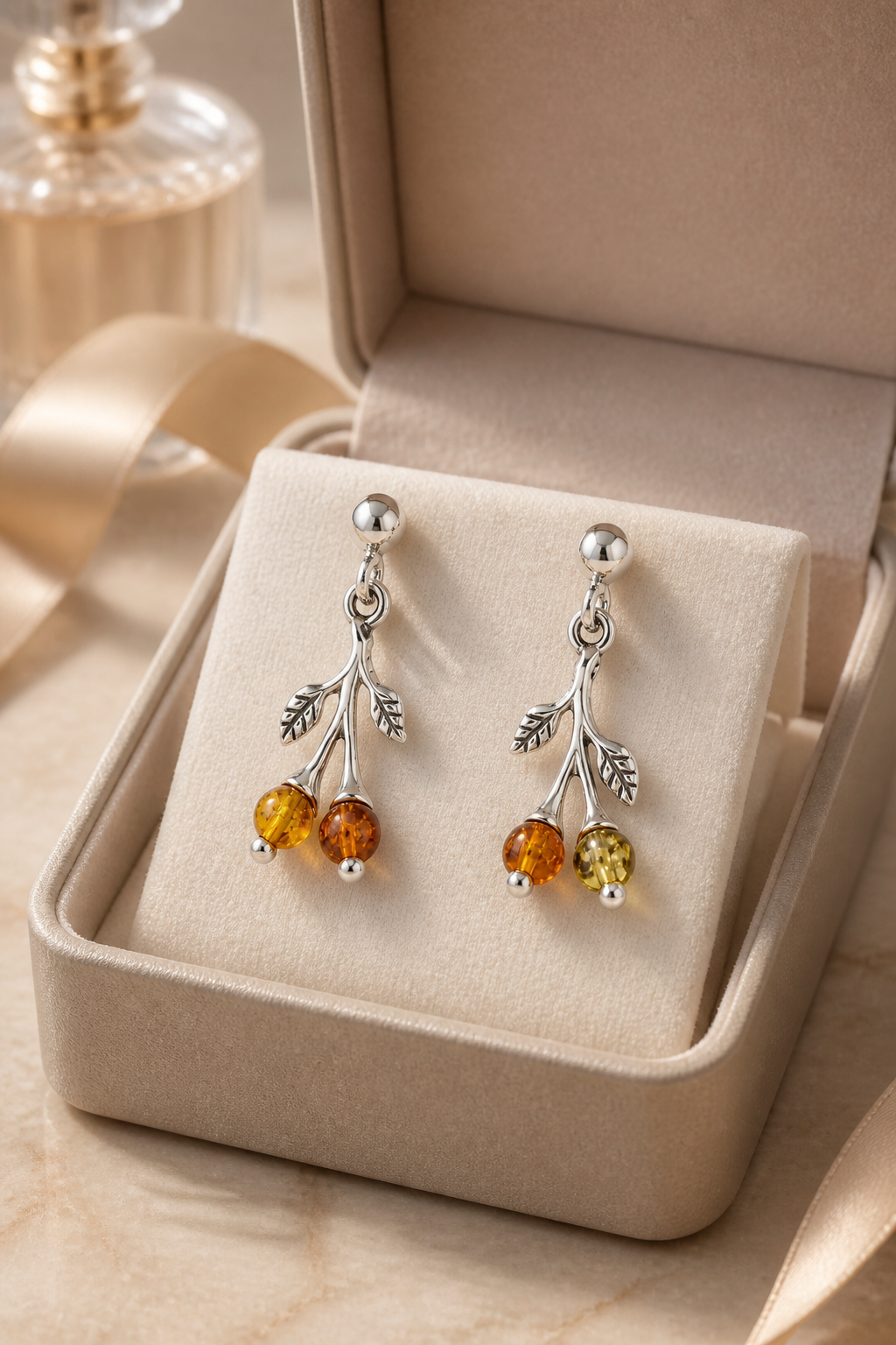 Aretes de plata con Cuentas de Ambar Natural