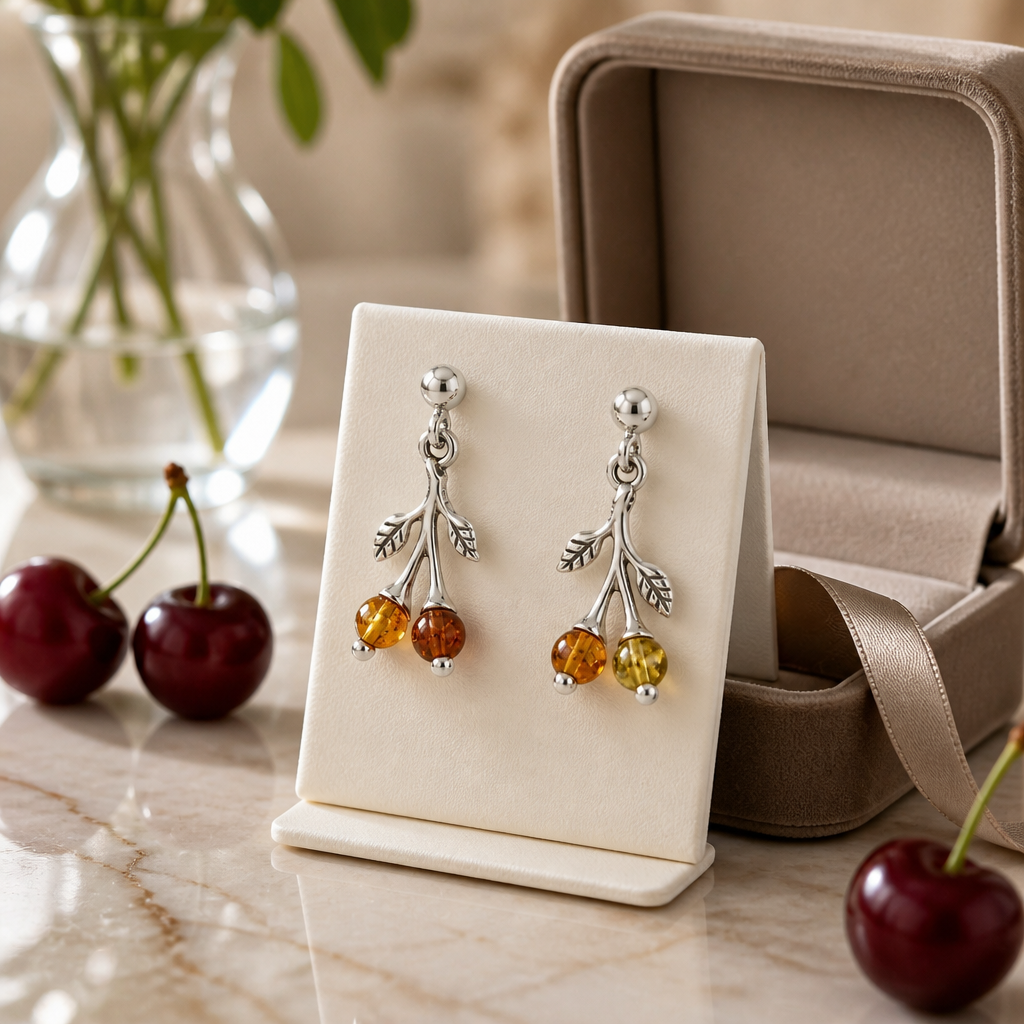 Aretes de plata con Cuentas de Ambar Natural