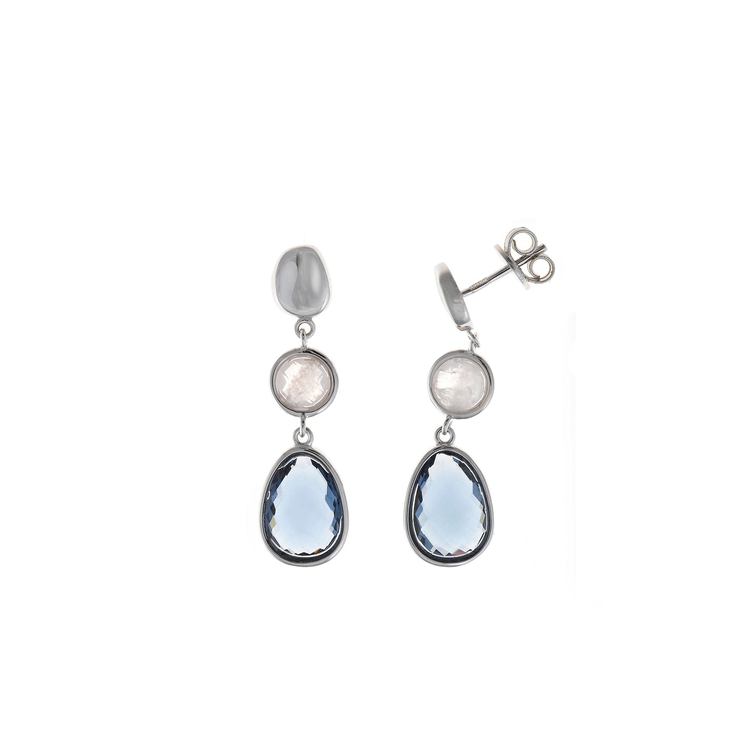 Pendientes Nenuphar · Cuarzo Rosa y Turmalina Azul