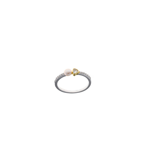 Sortija SALVATORE-Perla Con corazón  dorado