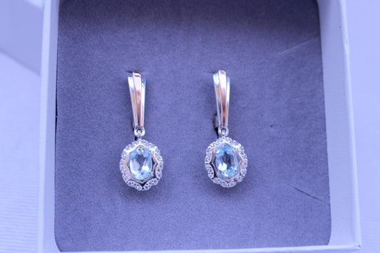 Pendientes Topacio  azul con circonitas